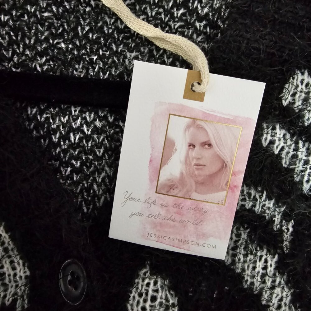 Jessica Simpson Eyelash Knit New Black & Gray V Neck Button Up Cardigan Sweater - Picture 7 of 10